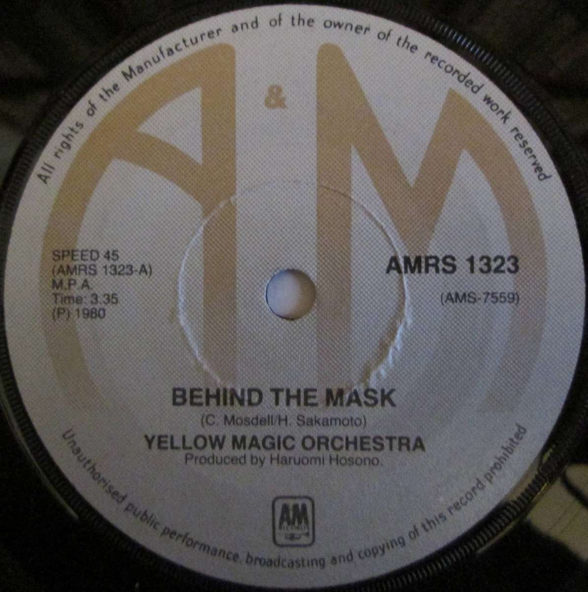YELLOW MAGIC ORCHESTRA - BEHIND THE MASK / YELLOW MAGIC  (7 INCH SINGLE/VINYL)
