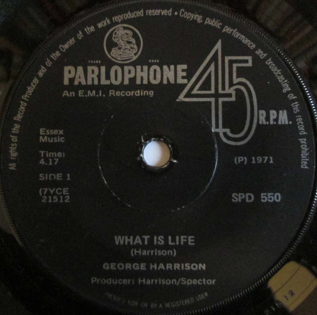 GEORGE HARRISON - WHAT IS LIFE / APPLE SCRUFFS  (7 INCH SINGLE/VINYL)