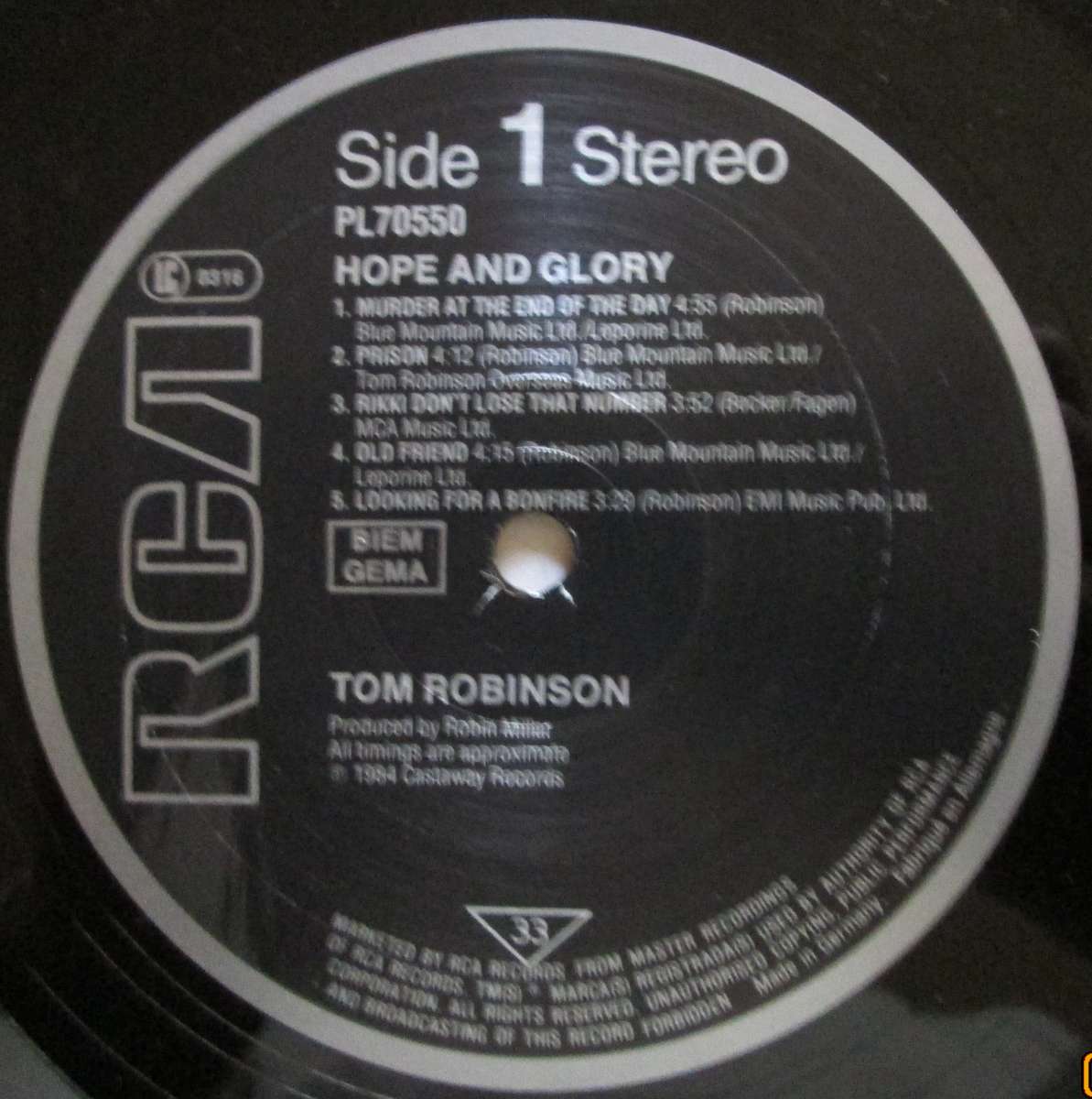 TOM ROBINSON - HOPE AND GLORY  (LP/VINYL)