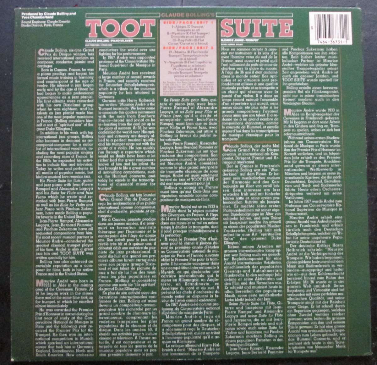CLAUDE BOLLING - TOOT SUITE FOR TRUMPET AND JAZZ PIANO   (LP/VINYL)