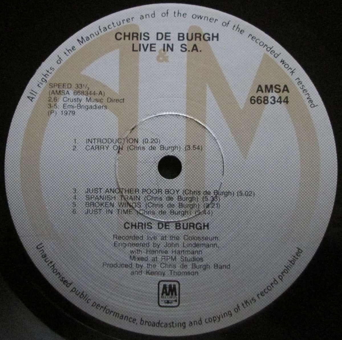 CHRIS DE BURGH - LIVE IN S.A.   (LP/VINYL)
