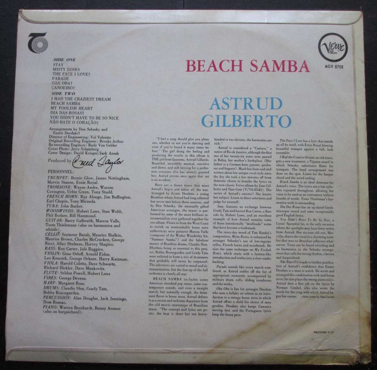 ASTRUD GILBERTO - BEACH SAMBA  (LP/VINYL)