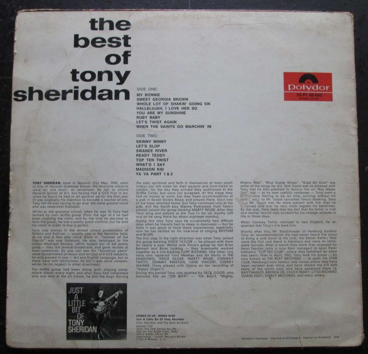 TONY SHERIDAN - THE BEST OF TONY SHERIDAN   (LP/VINYL)