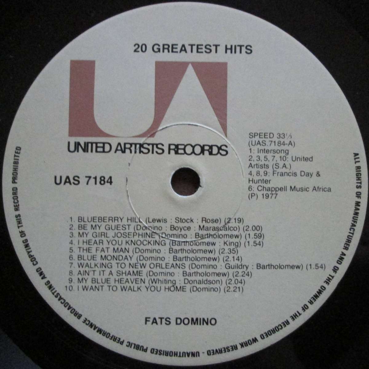 FATS DOMINO - 20 GREATEST HITS  (LP/VINYL)