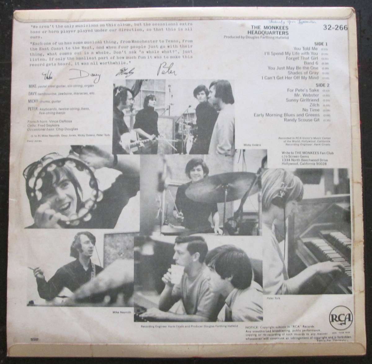 THE MONKEES - HEADQUARTERS  (LP/VINYL)