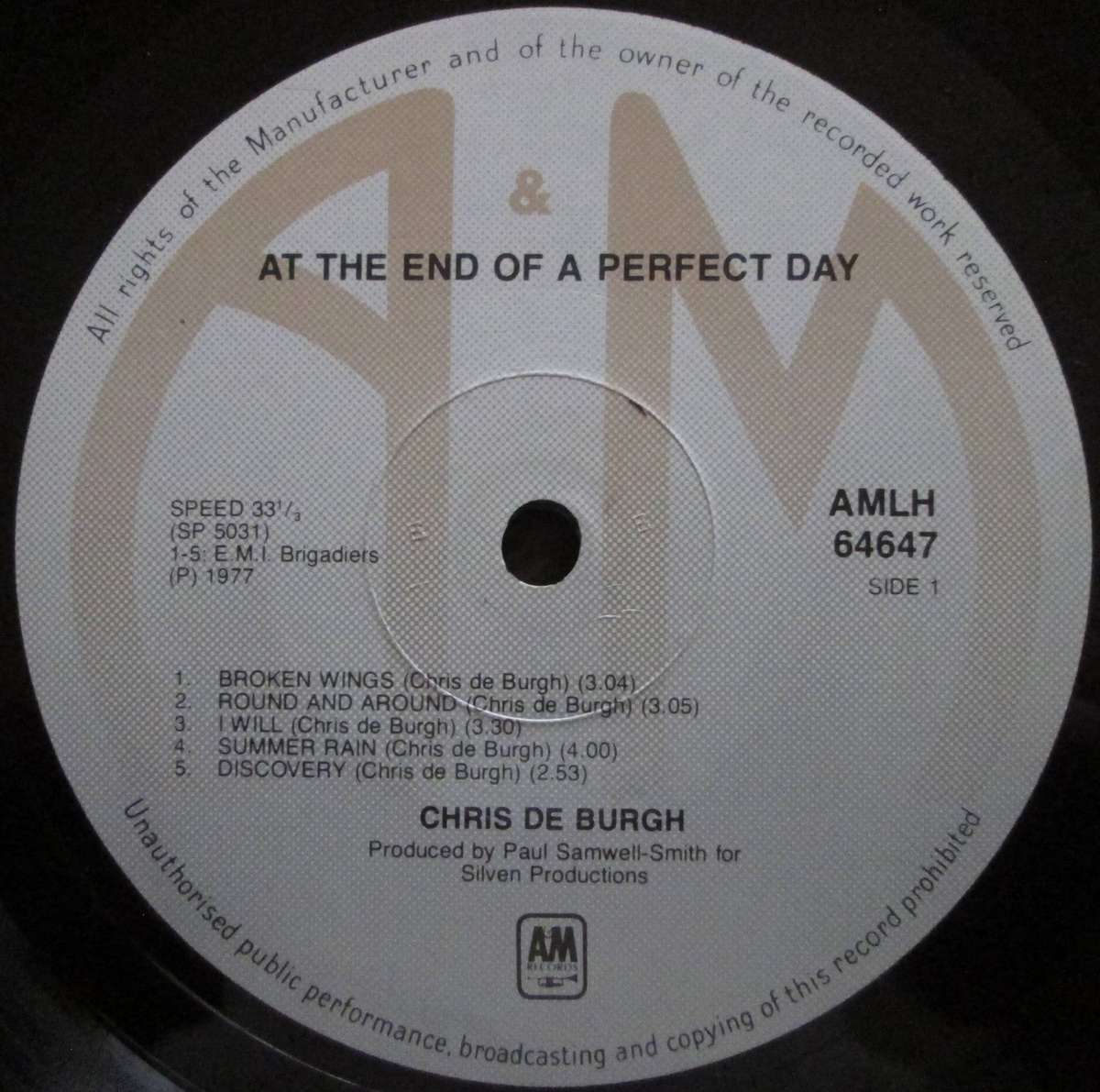 CHRIS DE BURGH - AT THE END OF A PERFECT DAY (LP/VINYL)