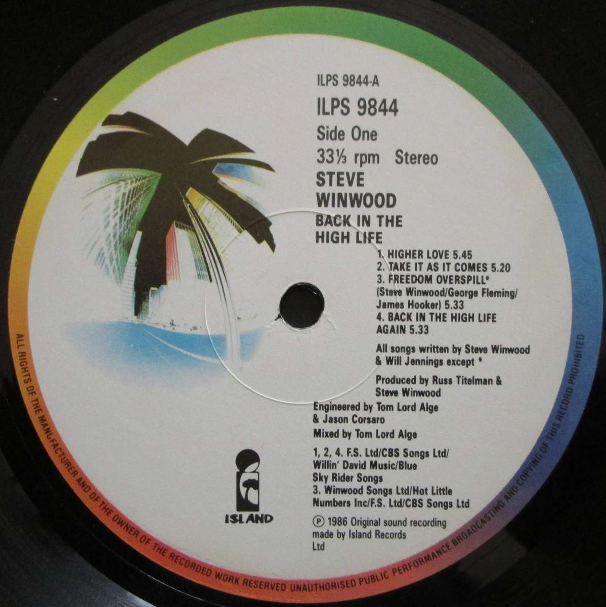 STEVE WINWOOD - BACK IN THE HIGH LIFE   (LP/VINYL)