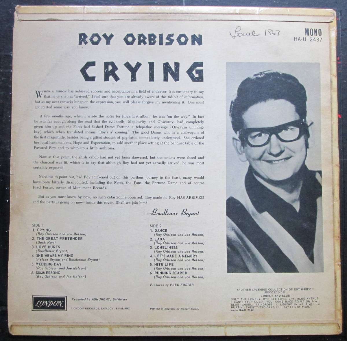 ROY ORBISON - CRYING (LP/VINYL)