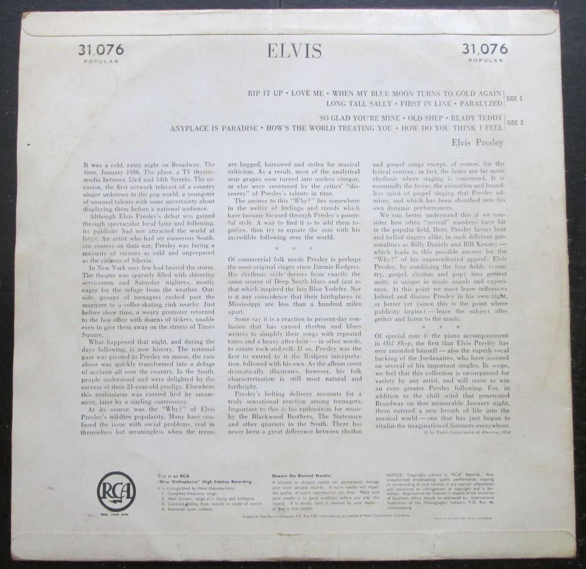 ELVIS PRESLEY - ELVIS   (LP/VINYL)