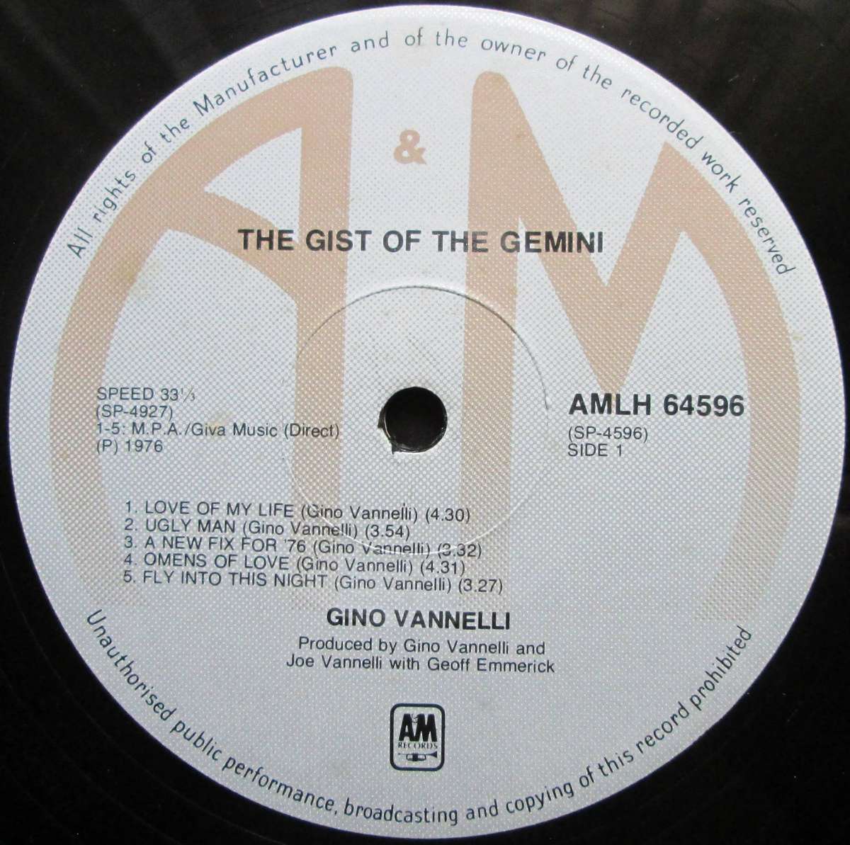 GINO VANNELLI - THE GIST OF THE GEMINI  (LP/VINYL)