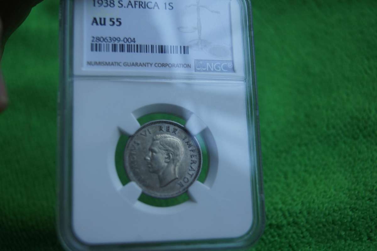 1938 South Africa 1 Shilling - AU55 NGC