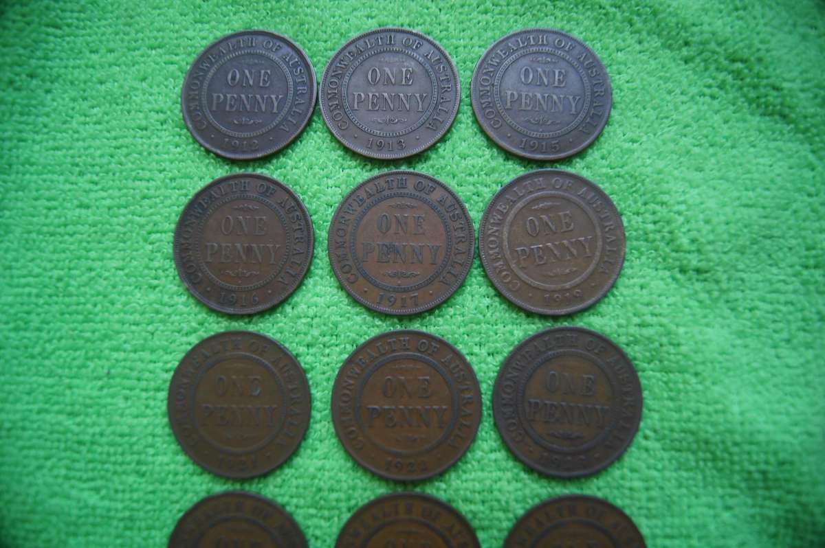 Australian Penny Set (16 coins) (1912-1950) Seldom Found - Bid per coin to take all 16