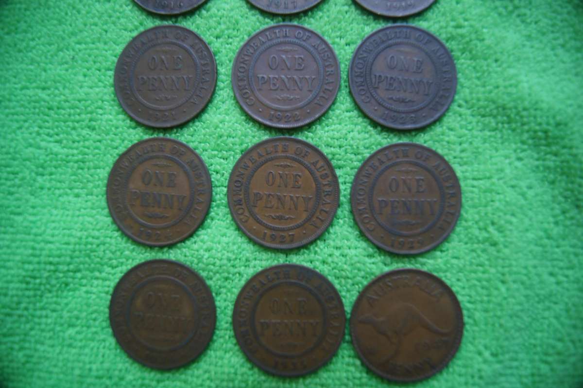 Australian Penny Set (16 coins) (1912-1950) Seldom Found - Bid per coin to take all 16
