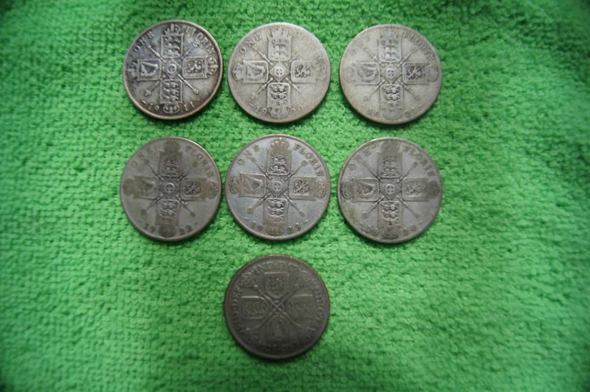 Great Britain Florin (2 Shilling) Collection - (over 65 actual grams of silver) - 14 coins