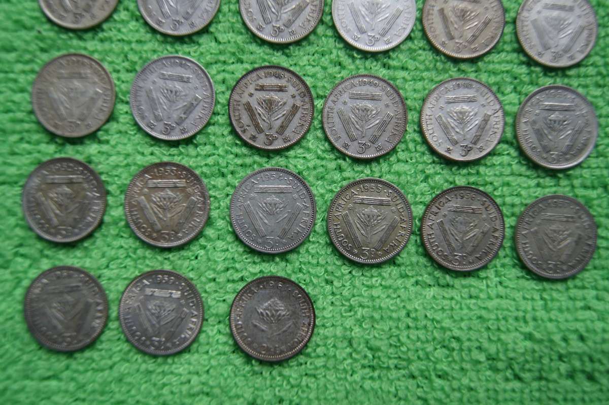 South Africa Silver Tickey Collection (1923 to 1961) 38 Coins (SET 2)