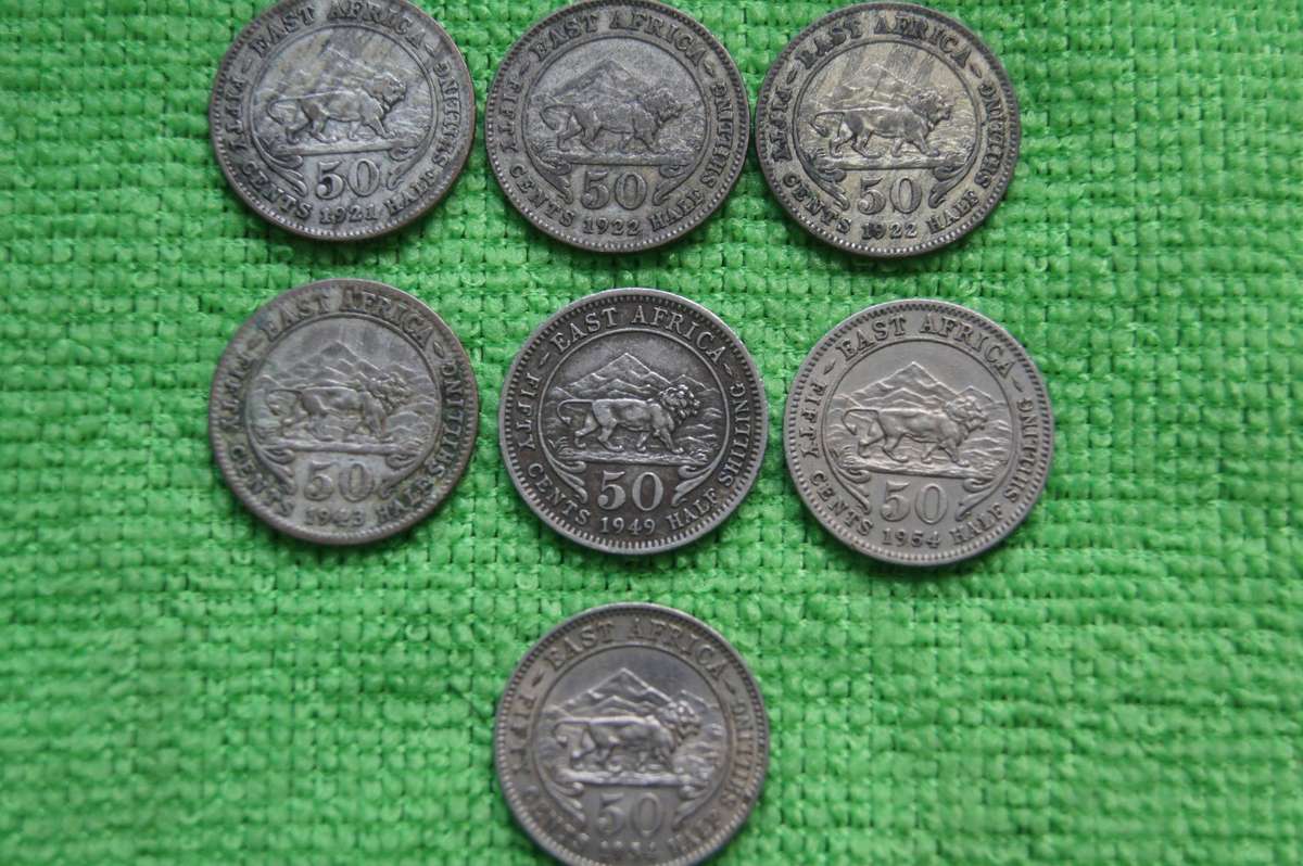 East Africa Half Shillings (x7) - Includes 4 Silver Half Shillings