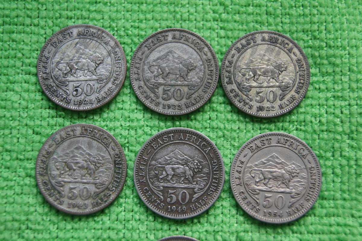 East Africa Half Shillings (x7) - Includes 4 Silver Half Shillings