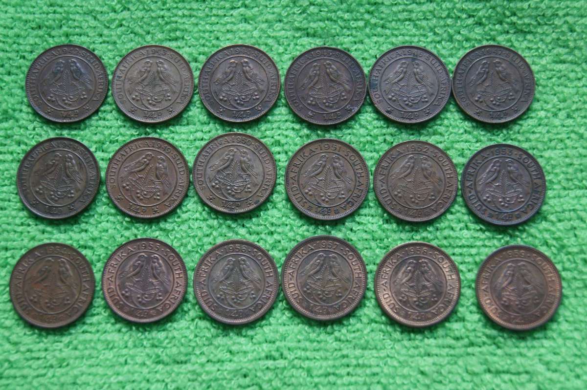 Union Farthing Set - Complete 1942 to 1959 (18 Coins) - Set 1 (Relisted)