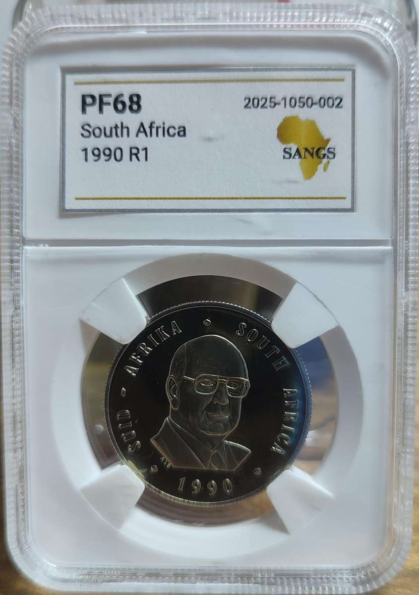 GRADED (PF68) - 1990 1 RAND PROOF COIN - ONLY 15007 MINTED