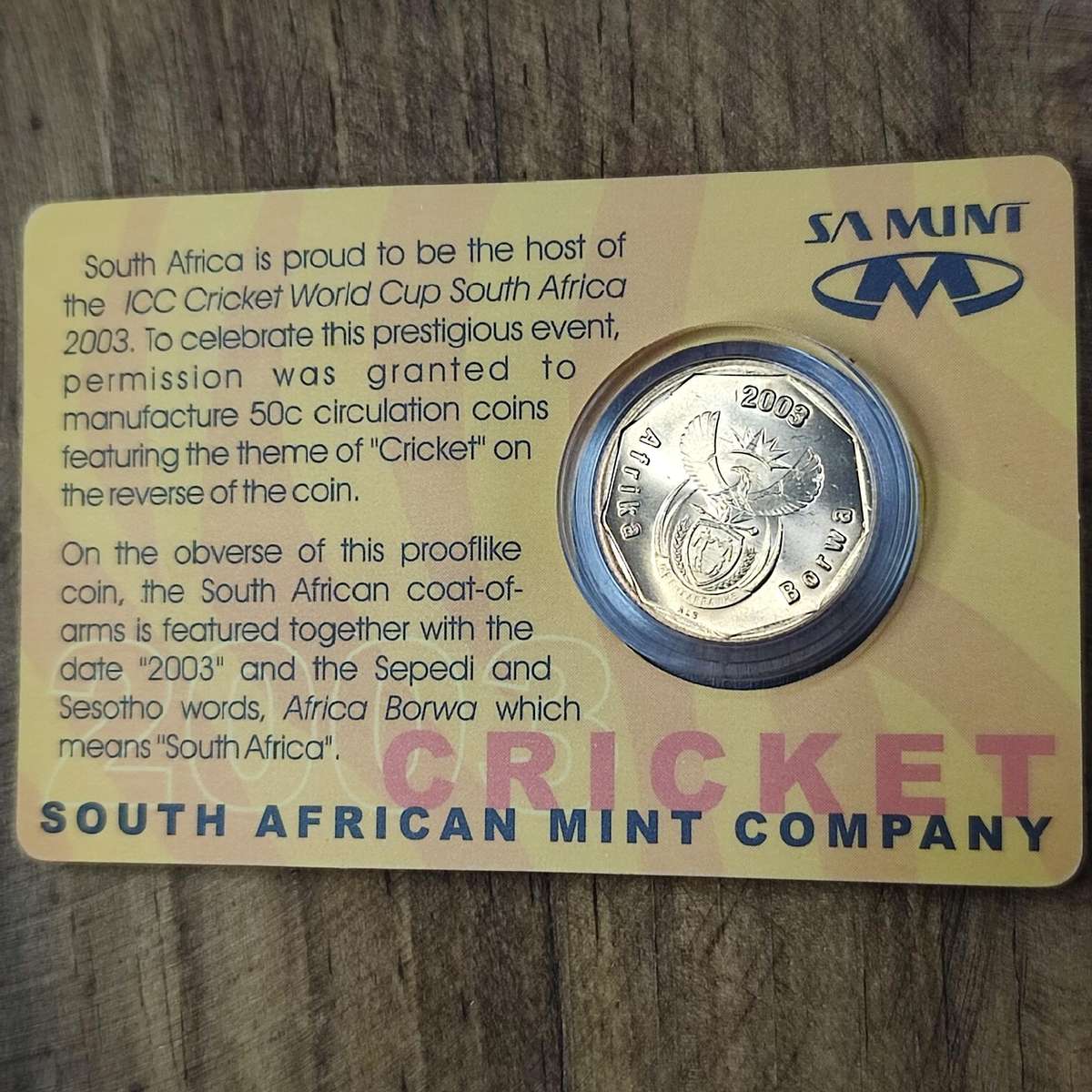 2003 50C CRICKET LIMITED EDITION COIN IN ORIGINAL CARD