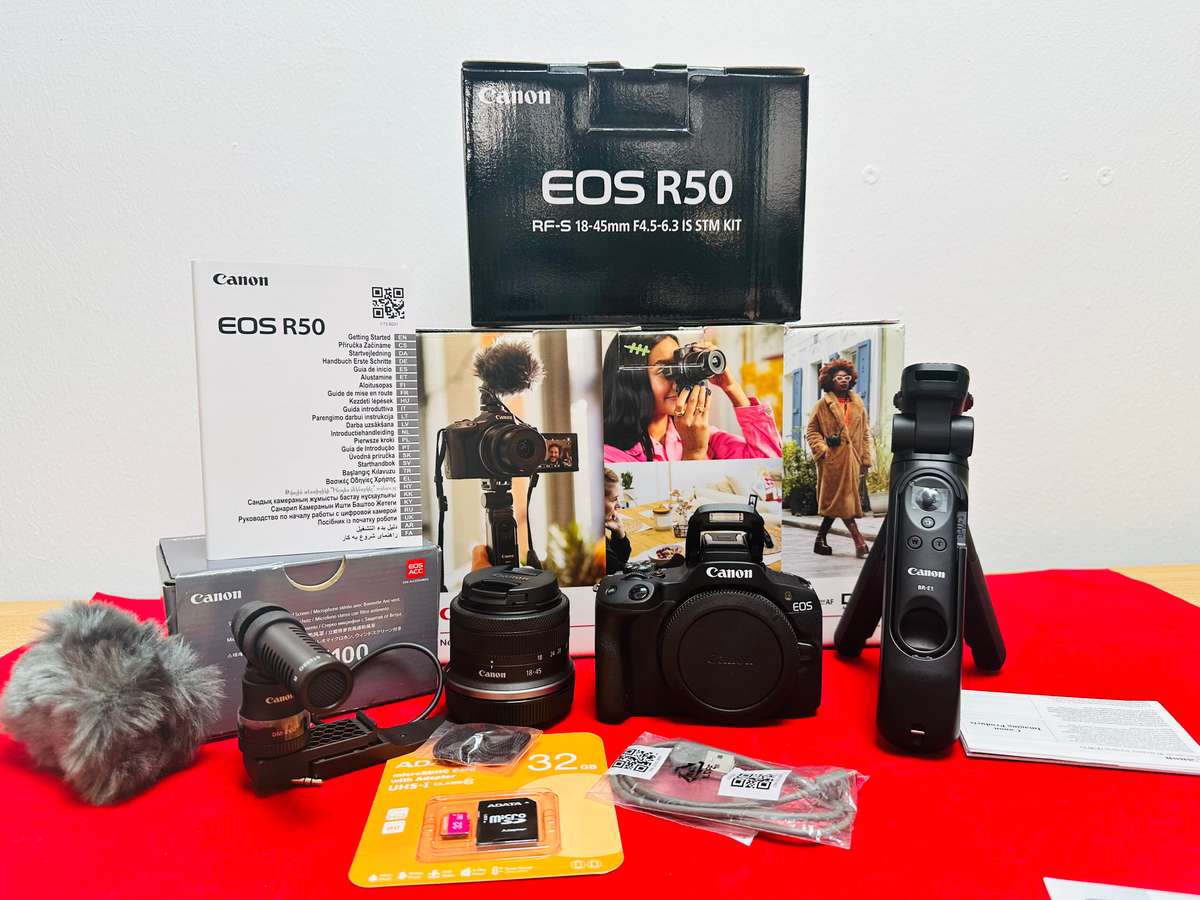 Canon EOS R50 Mirrorless content creator kit with RF-S 18-45mm F 4.5-6.3 IS STM Kit lens + more
