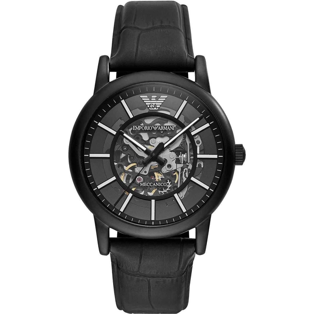 ***Emporio Armani Automatic Black Leather Men's Watch AR6008 ***