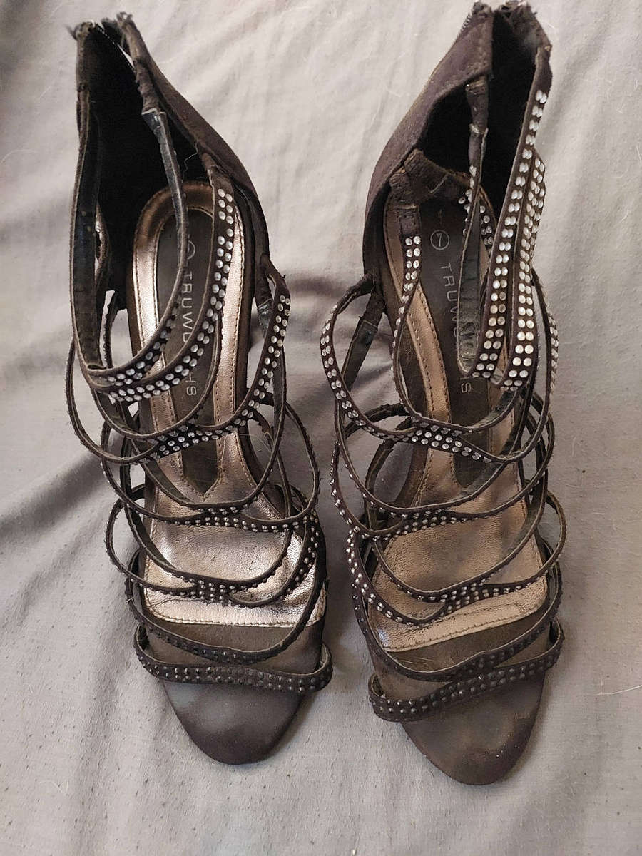 Strappy black high-heels with glitter stud detail (Size 7)