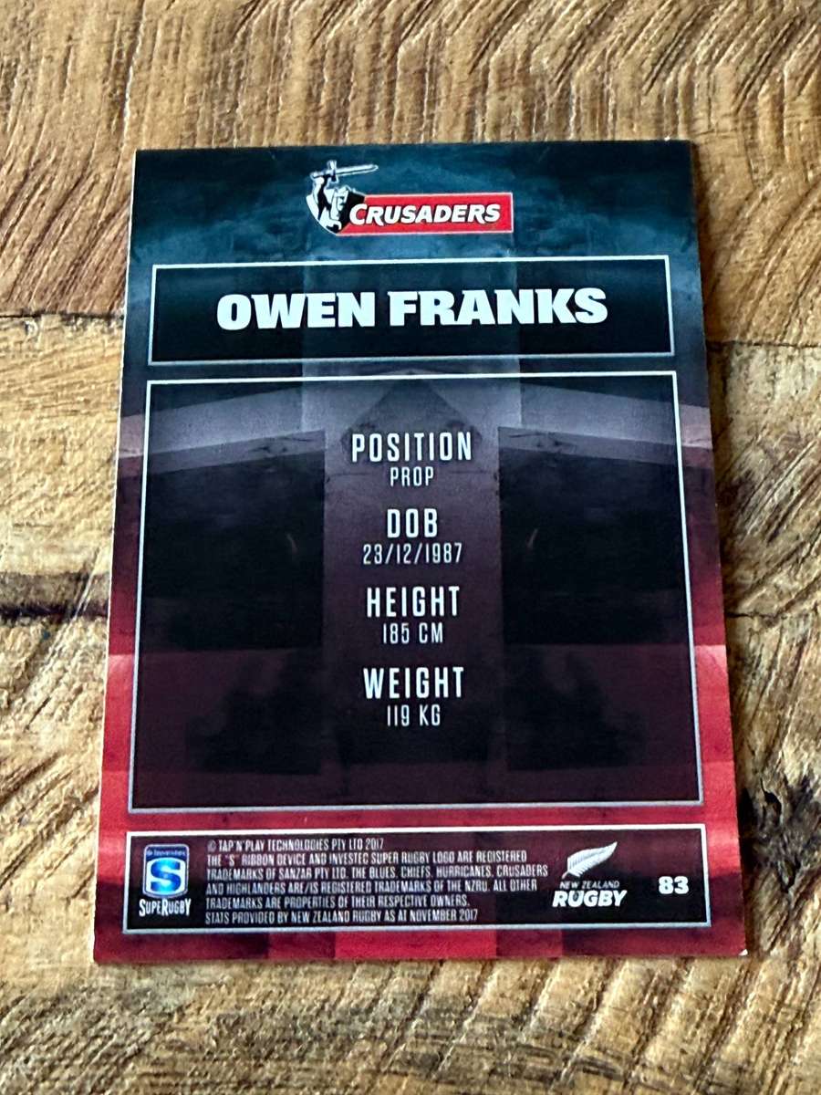 Rugby Card - Owen Franks (Crusaders) 2017 Tap and Play Rugby Card