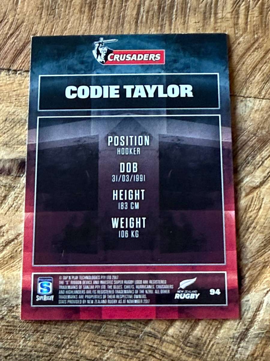Rugby Card - Codie Taylor (Crusaders) 2017 Tap and Play Rugby Card