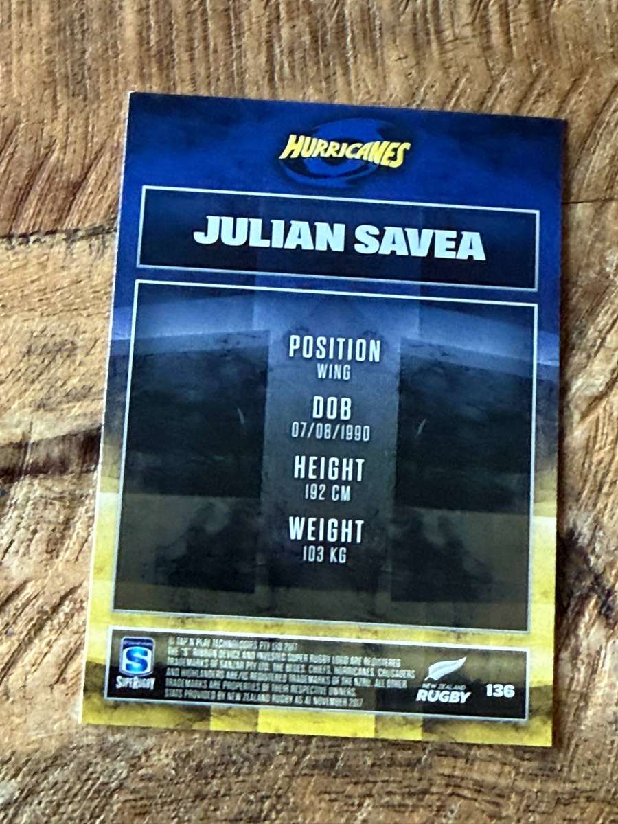 Rugby Card - Julian Savea (Hurricanes) 2017 Tap and Play Rugby Card