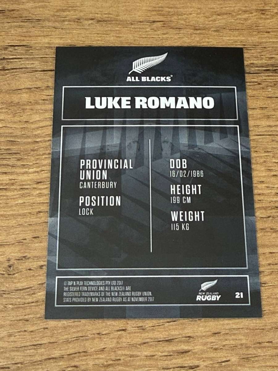 Rugby Card - Luke Romano (All Blacks) 2017 Tap and Play Rugby Card