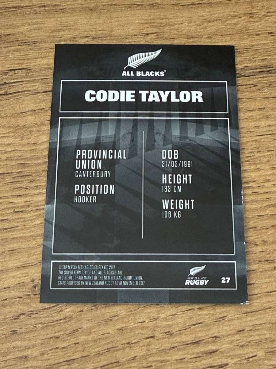 Rugby Card - Codie Taylor (All Blacks) 2017 Tap and Play Rugby Card