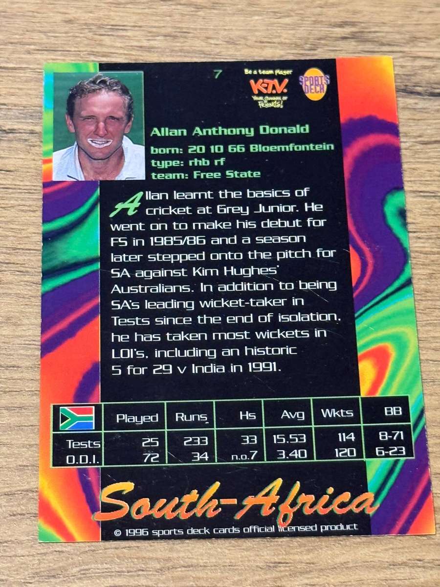 Cricket Card - Allan Donald 1996 Sports Deck Cricket Card