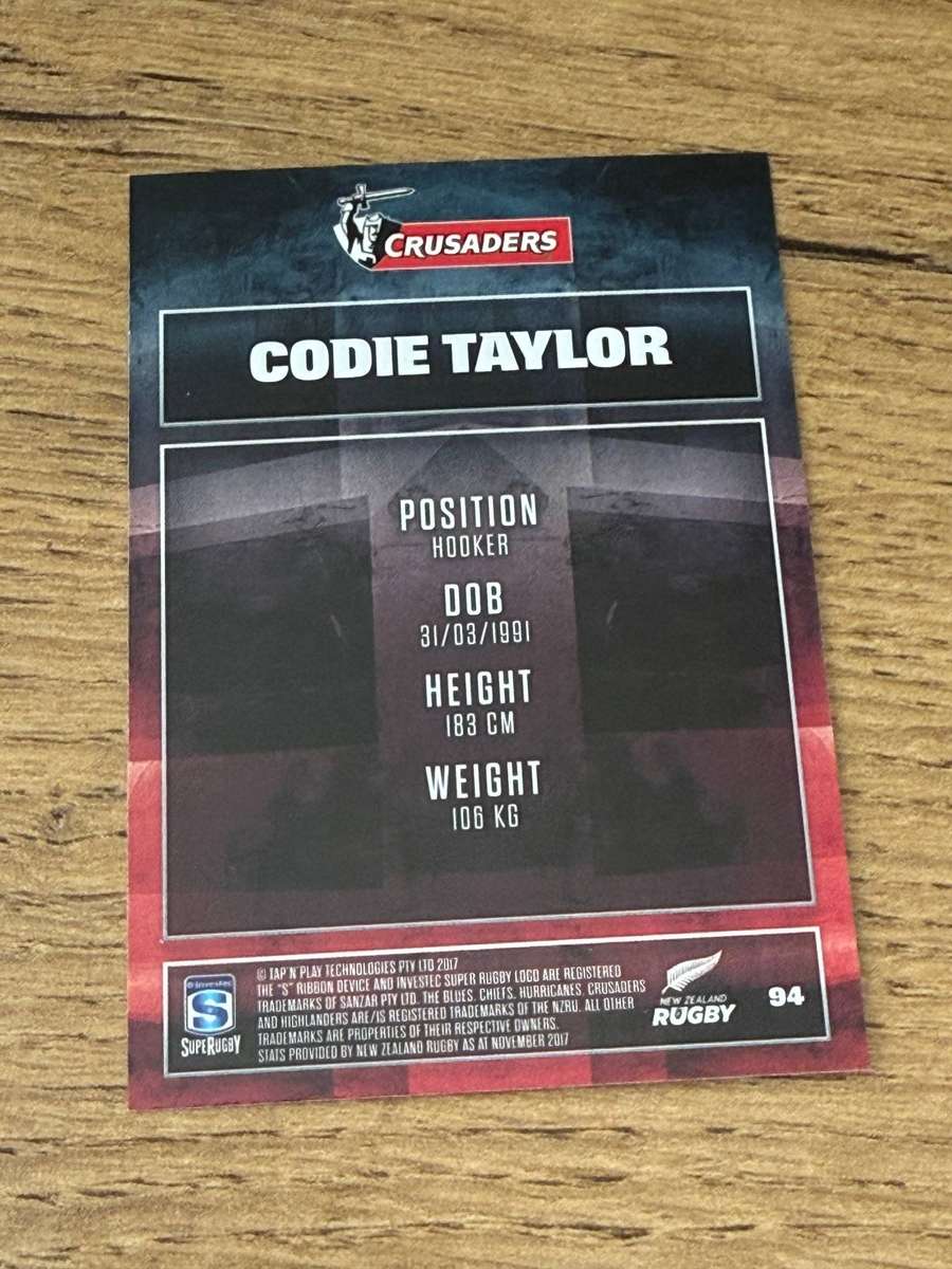 Rugby Card - Codie Taylor (Crusaders) 2017 Tap and Play Rugby Card