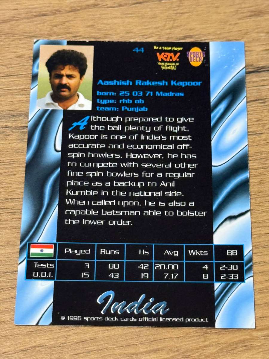 Cricket Card - Aasish Kapoor 1996 Sports Deck Cricket Card