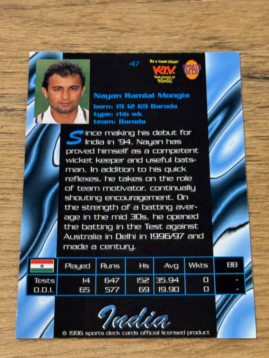 Cricket Card - Nayan Mongal 1996 Sports Deck Cricket Card
