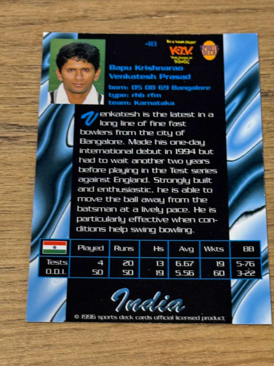 Cricket Card - Venkatesh Prasad 1996 Sports Deck Cricket Card