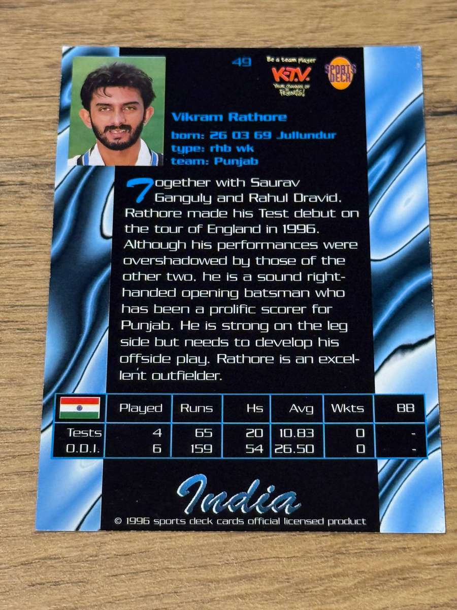 Cricket Card - Vikram Rathore 1996 Sports Deck Cricket Card