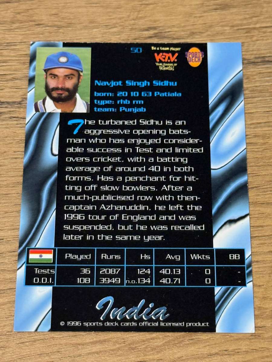 Cricket Card - Navjot Sidhu 1996 Sports Deck Cricket Card