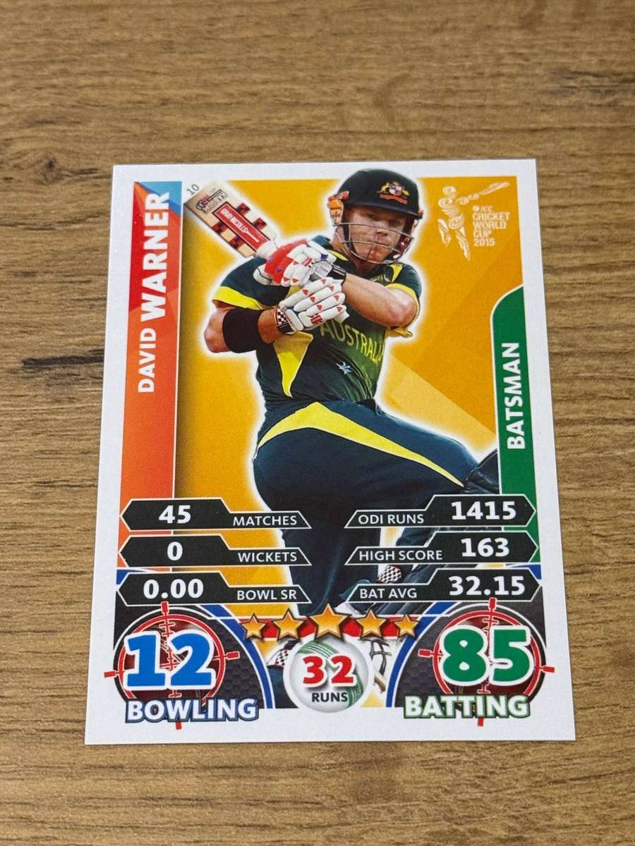 Cricket Card - David Warner (Nr10) 2015 Topps ICC cricket World Cup Cricket Card