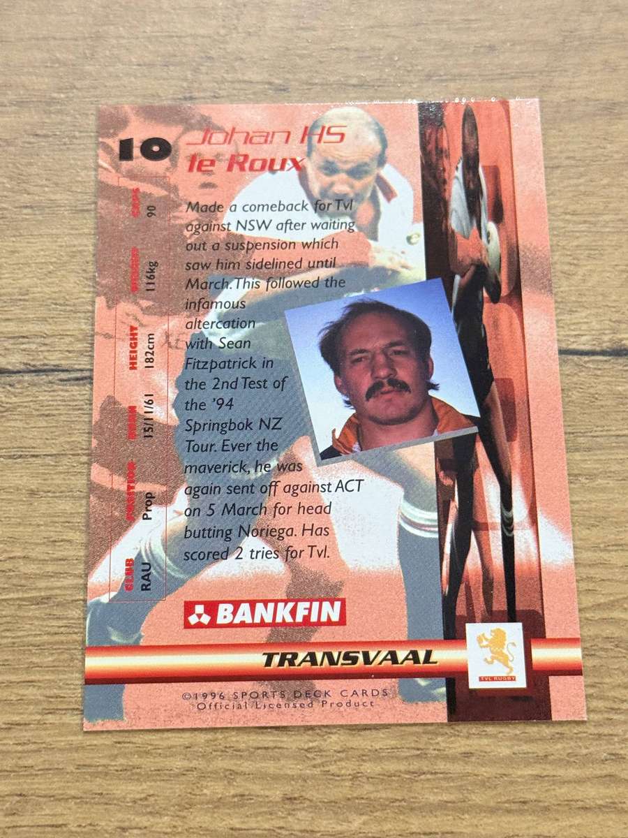 Rugby Card - Johan le Roux 1996 Sports Deck Rugby Card