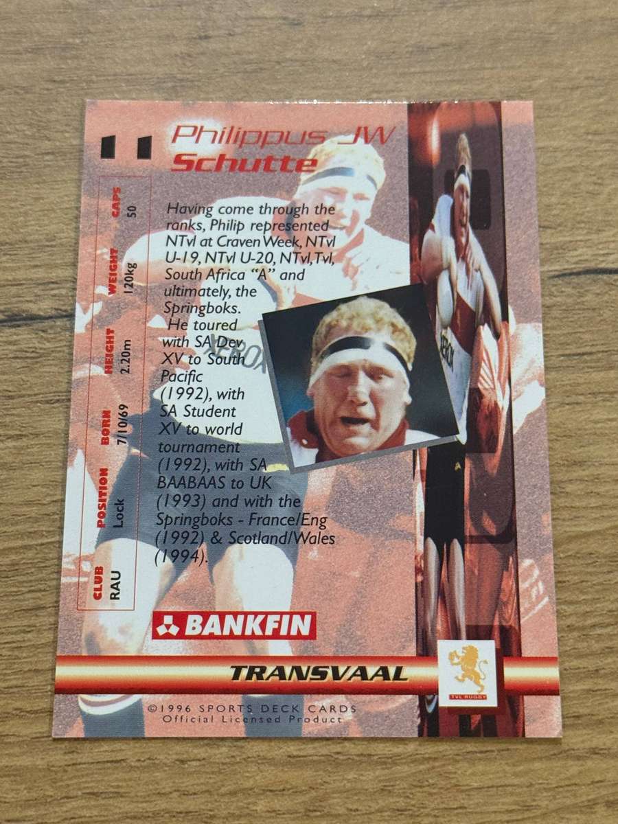 Rugby Card - Philip Schutte 1996 Sports Deck Rugby Card