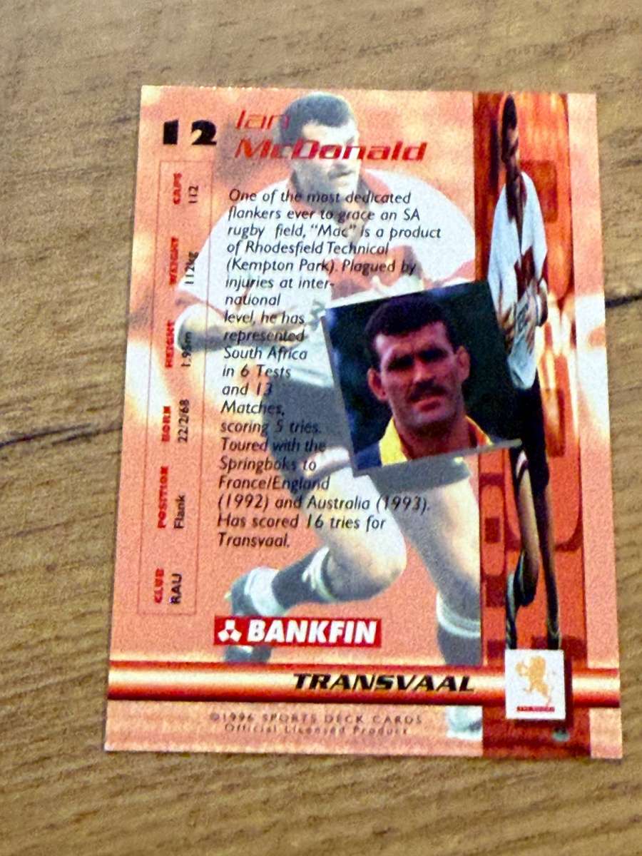 Rugby Card - Ian McDonald 1996 Sports Deck Rugby Card