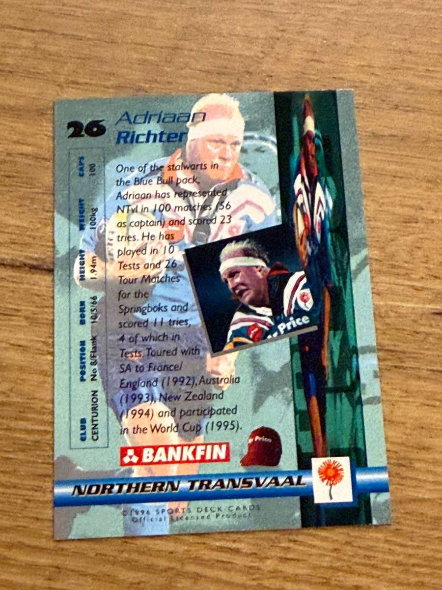 Rugby Card - Adriaan Richter 1996 Sports Deck Rugby Card