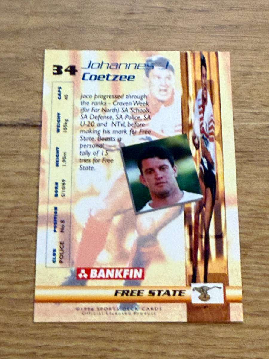 Rugby Card - Jaco Coetzee 1996 Sports Deck Rugby Card