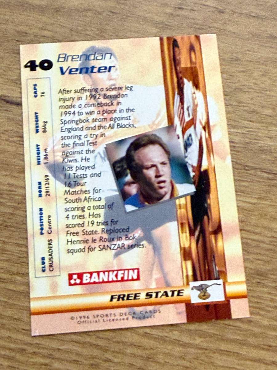 Rugby Card - Brendan Venter 1996 Sports Deck Rugby Card