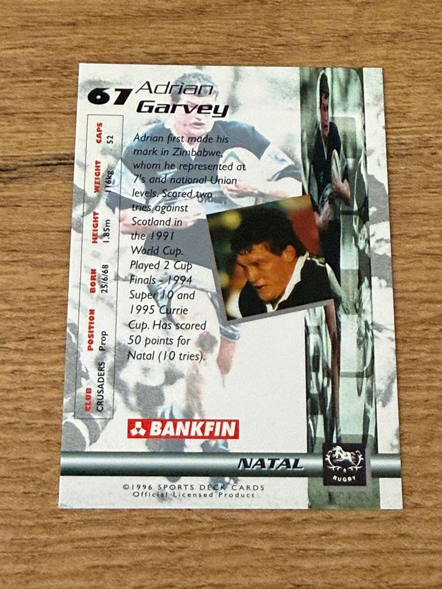 Rugby Card - Adrian Garvey 1996 Sports Deck Rugby Card
