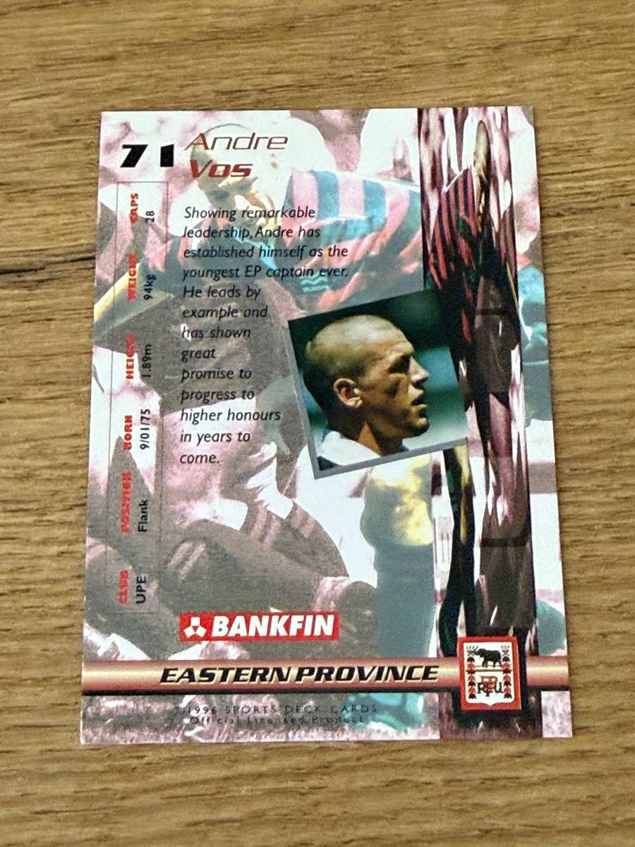 Rugby Card - Andre Vos 1996 Sports Deck Rugby Card