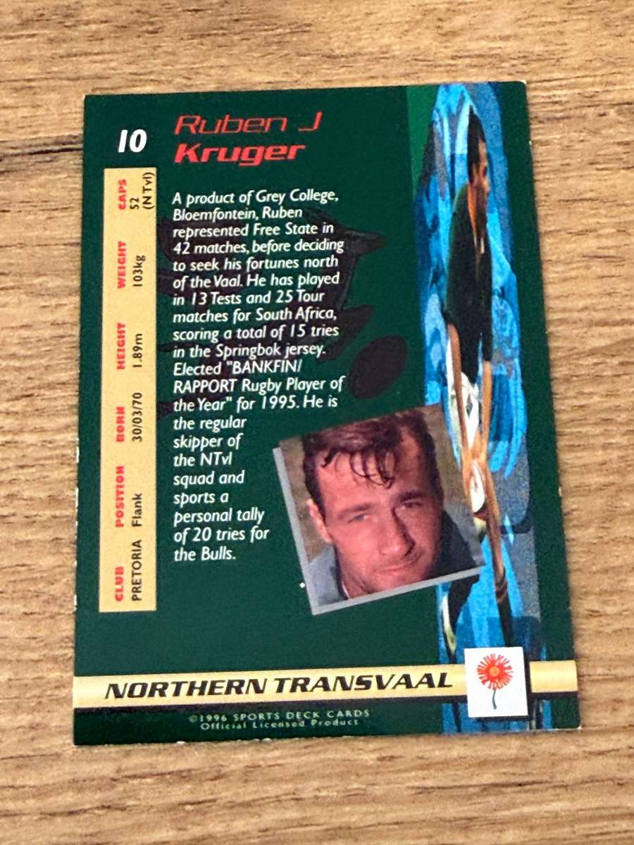 Rugby Card - Ruben Kruger 1996 Sports Deck Rugby Card