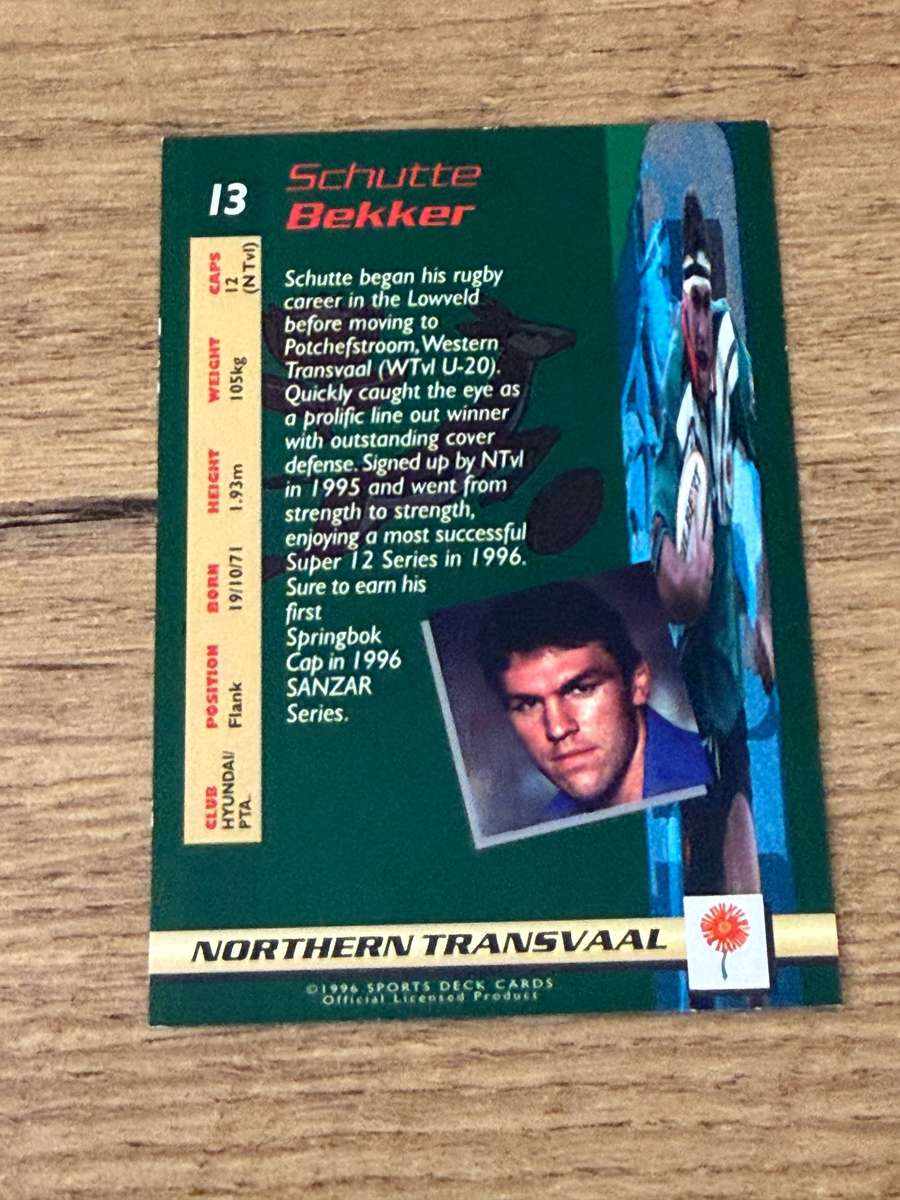 Rugby Card - Schutte Bekker 1996 Sports Deck Rugby Card